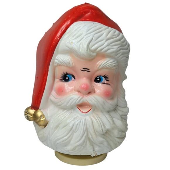 7" 50s MCM Vintage Wind Up Rotating Musical Traditional Santa Head - Picture 1 of 9